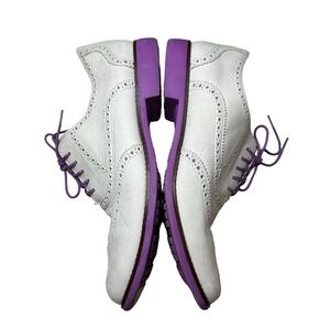 Cole Haan Gramercy Wingtip Oxford Ivory Nubuck Purple Sole Size 10
